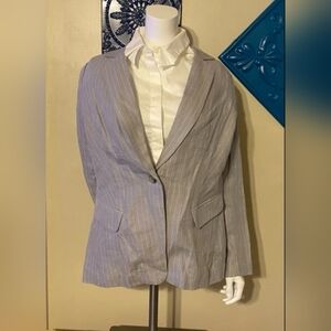 NWOT Pure Collection Linen Blazer SZ 8/10 Gray With White Stripes